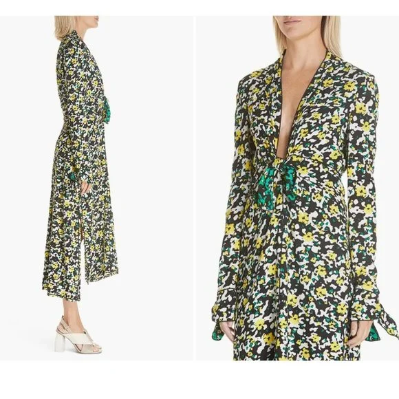 PROENZA SCHOULER Women's Wildflower-Print Georgette Midi Dress Size 4 in Black - Picture 4 of 15